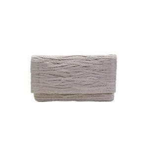 Jay Ahr Womens Leather Braided Fold-Over Magnetic Clutch Handbag Beige